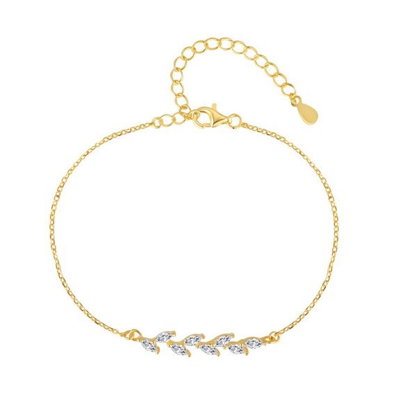 Nature's Elegance Leaf Pendant Bracelet in 18k Gold Plated Sterling Silver - Picture 3 of 4